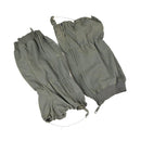 Pair of authentic French military olive drab combat gaiters with side zippers and adjustable cords.