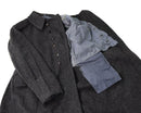 Dark gray genuine Bulgarian military wool trench coat with button closure and gray lining inside laid flat
