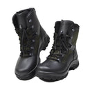 Black Genuine German Military combat boots with leather and textile, slip-resistant sole, and fast lacing system.