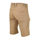 Back view of coyote-colored MFH military style bermuda shorts made from durable cotton ripstop fabric
