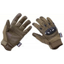 MFH Brand tactical coyote combat gloves with breathable knuckle protectors and foldable thumb and forefinger design
