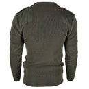 Back view of Mil-Tec Men’s German Bundeswehr commando jumper sweater in olive green wool blend.