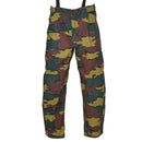 Original Belgian military waterproof pants with jigsaw camo pattern and adjustable suspenders for outdoor use
