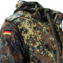 Original German army field jacket parka with flecktarn camo, hood, chest pocket, and German flag patch on sleeve