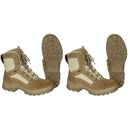 Pair of original German military waterproof khaki tactical boots with durable round rubber soles and lace closure