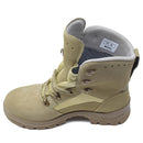 Khaki German military tactical boot with rubber sole, lace closure, breathable lining, and lightweight design for outdoor use