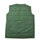 Back view of original Greek military M65 sleeveless quilted liner vest in green army surplus style