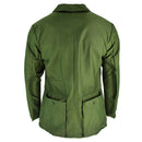 Back view of original Swedish army M59 green military field combat jacket with buttoned rear pockets
