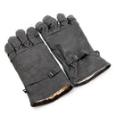 Pair of genuine black leather US Army combat gloves with insulated lining and adjustable wrist straps for secure fit.