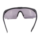 Black tactical SWISS EYE safety goggles with dark anti-fog, anti-scratch UV-protection lenses for shooting.
