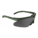 Swisseye RAPTOR PRO tactical glasses with UV protection, adjustable fit, anti-fog, and anti-scratch coatings in military green.