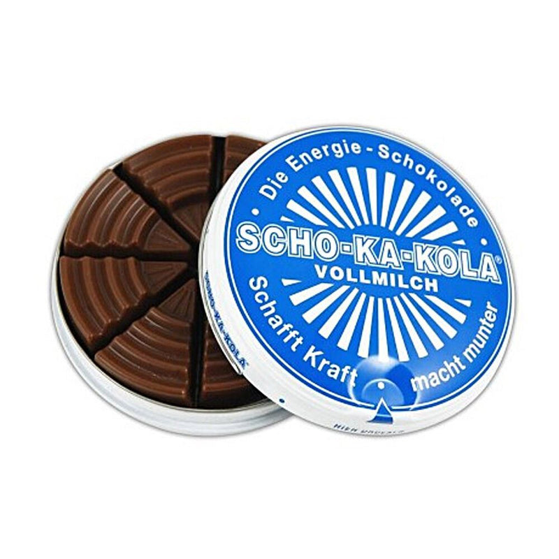 German Energy Milk Chocolate SCHO-KA-KOLA whole milk 100 g tin can blue