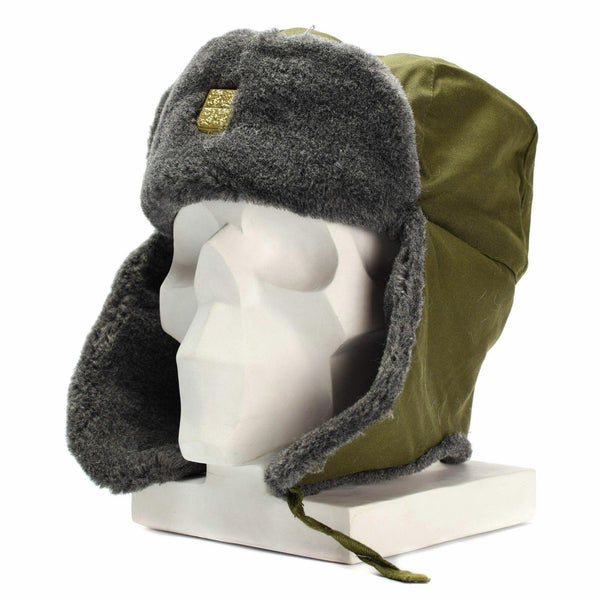 Genuine Czech army cap military winter hat Ushanka grey olive hat with badge NEW