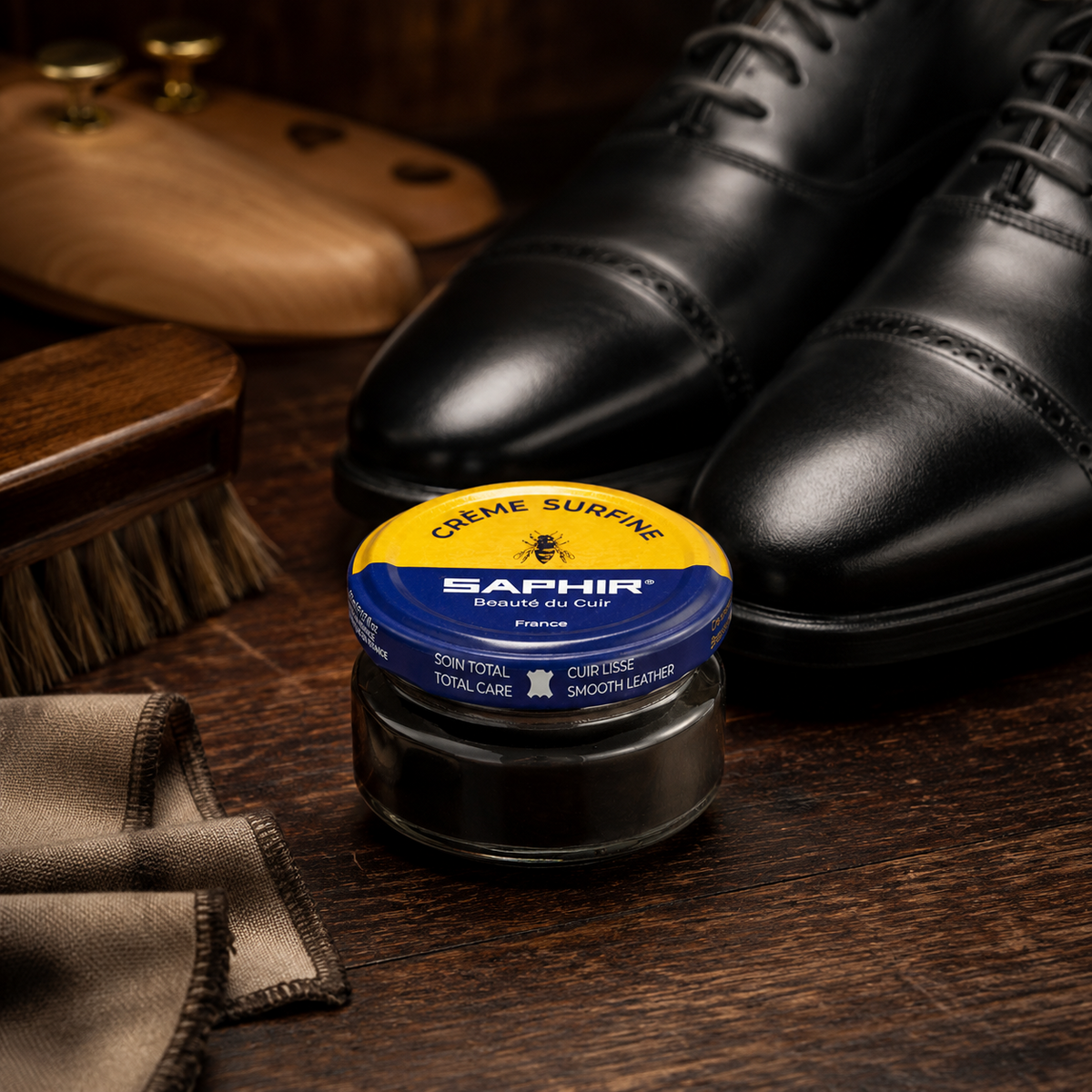 Saphir Creme Surfine Leather Shoe Cream Polish 50ml Beeswax Care Black