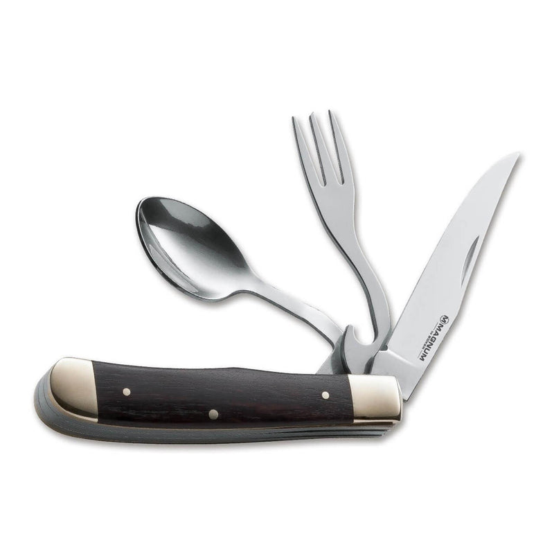 BOKER Bon Appetite pocket cutlery set knife spoon fork 440A steel wooden handle