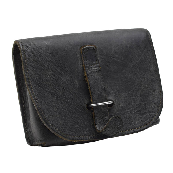 Original Italian Military Magazine Pouch Leather Metal Buckles small Black