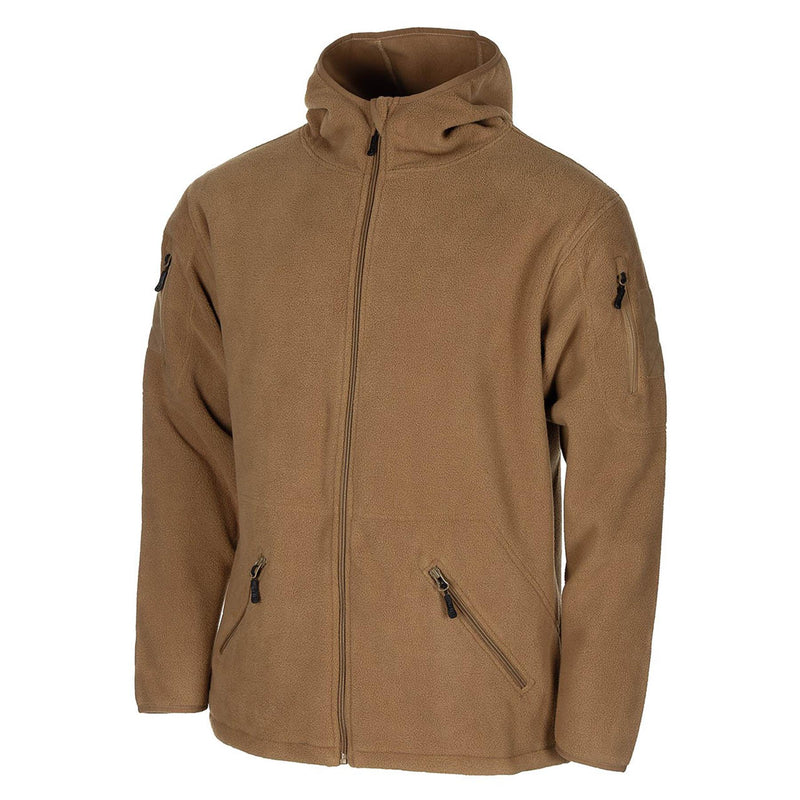 MFH military style tan tactical hooded fleece jacket outdoor hiking full zip NEW