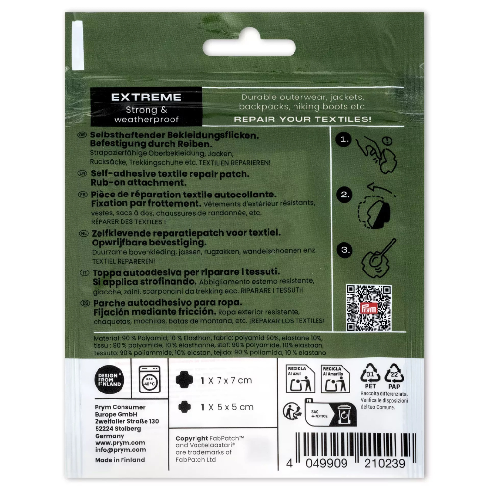 Prym FabPatch EXTREME Self-Adhesive Repair Patches Water-Repellent Black