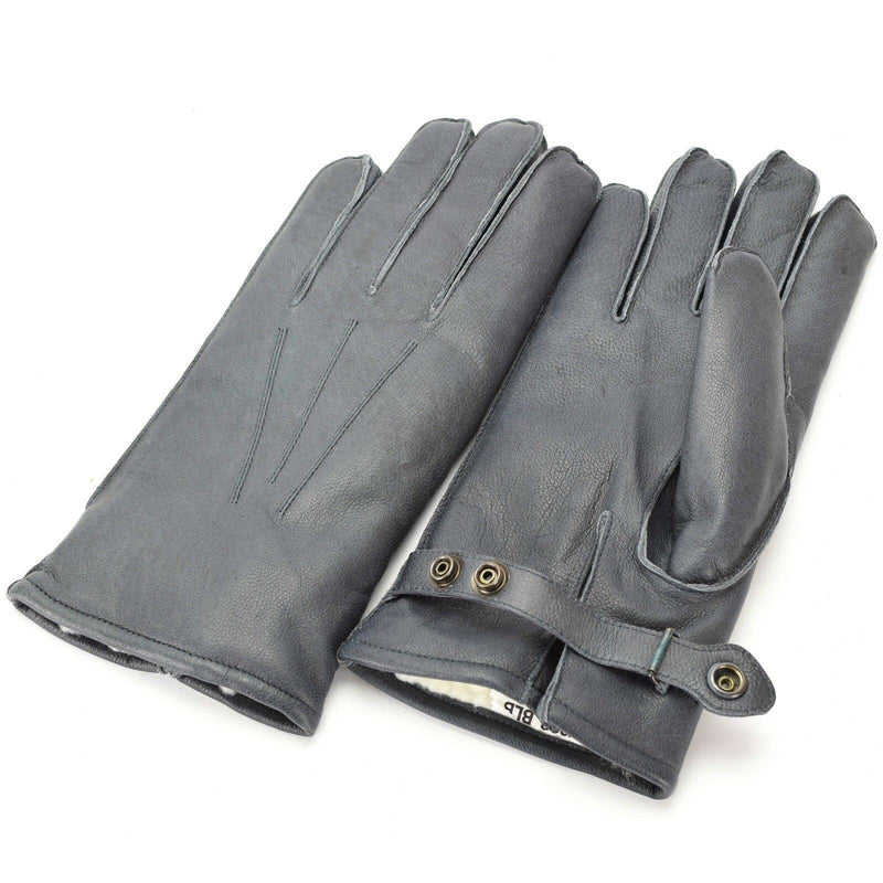 Genuine German Police leather gloves patrol grey lined wool 100% winter warm NEW