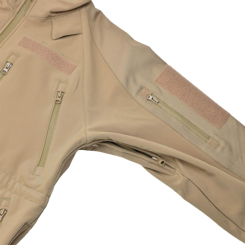 MIL-TEC windproof hiking jacket soft shell stormproof zips fleece liner Coyote