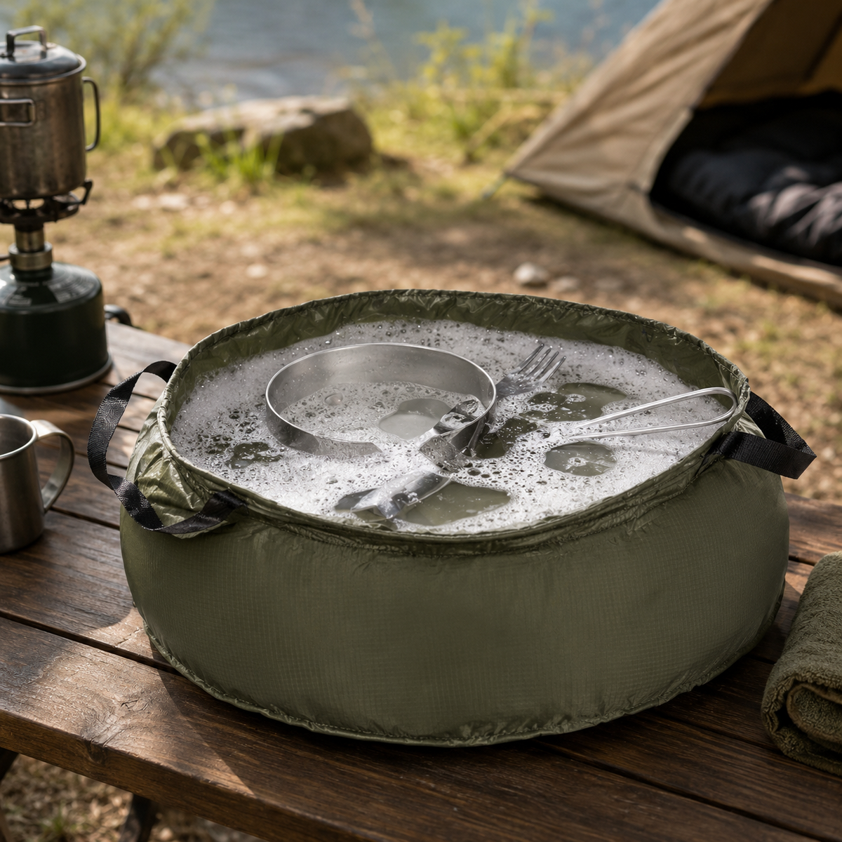 Mil-Tec Foldable Nylon Bowl 10L OD Green Camping Washing Basin Packable