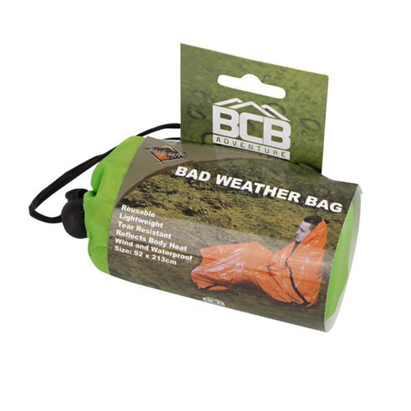 Bad weather bag packaging with green border and 'BCB Adventure' branding.