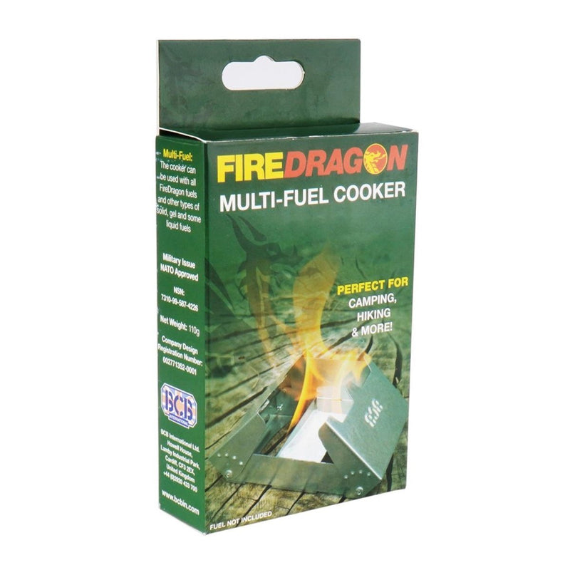 BCB FireDragon folding multi-fuel cooker box for camping, hiking, compact and efficient outdoor stove solid fuel use