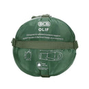 BCB The Olif 5 summer sleeping bag packed in green water-resistant compression sack with size and weight details.