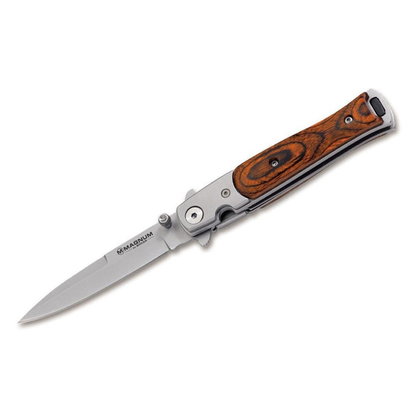 Boker Brand folding knife Stiletto stainless steel 440A blade pakka wood handle - GoMilitar