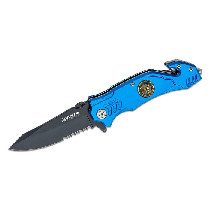 Boker Brand folding pocket knife Air Force Rescue steel 440A aluminum handle - GoMilitar