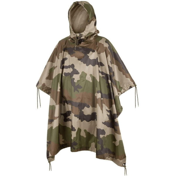 Military style CCE camouflage waterproof ripstop poncho cape with hood for outdoor and tactical use