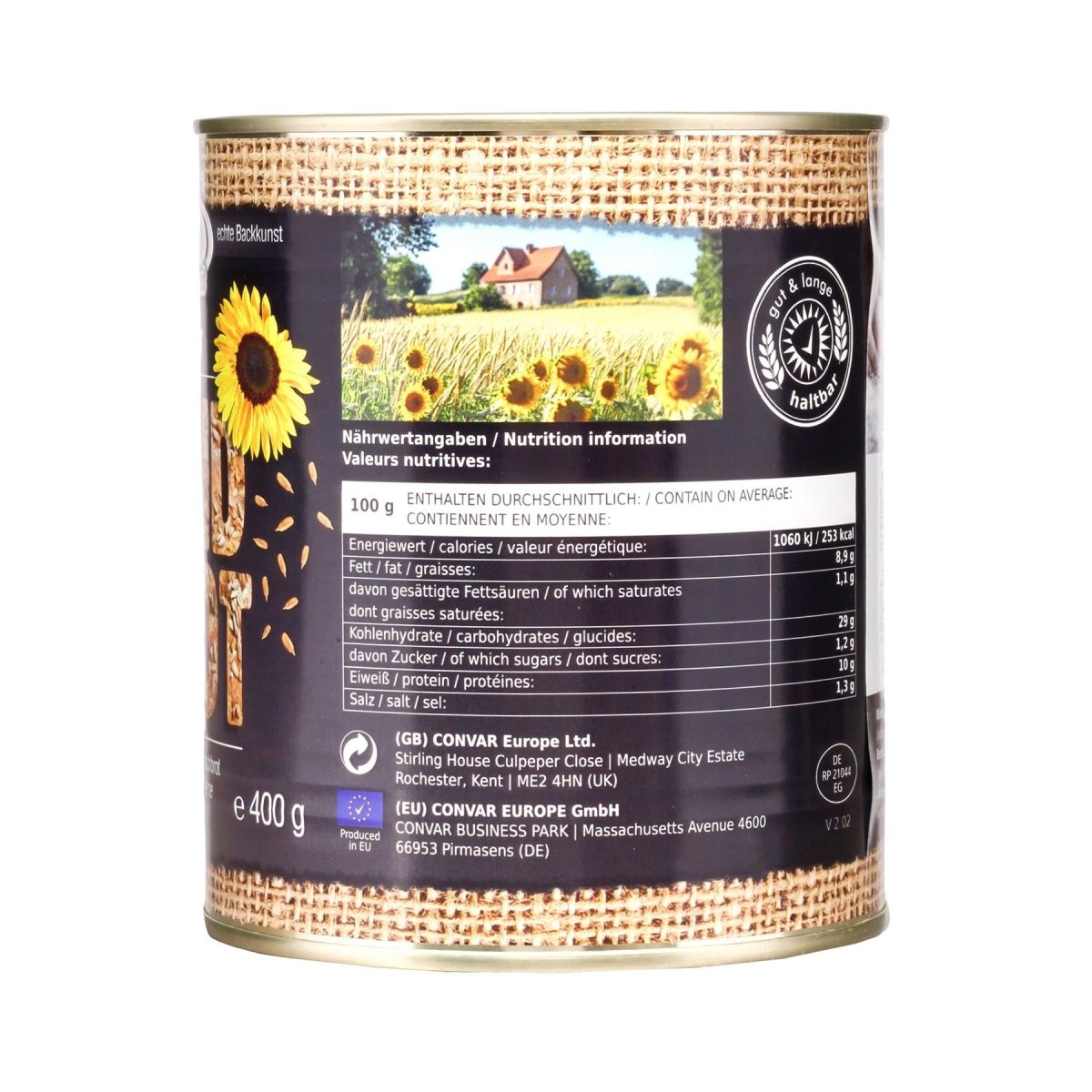 CONVAR DosenBistro Wholemeal Mixed Bread Long Shelf Life Emergency Food 400g