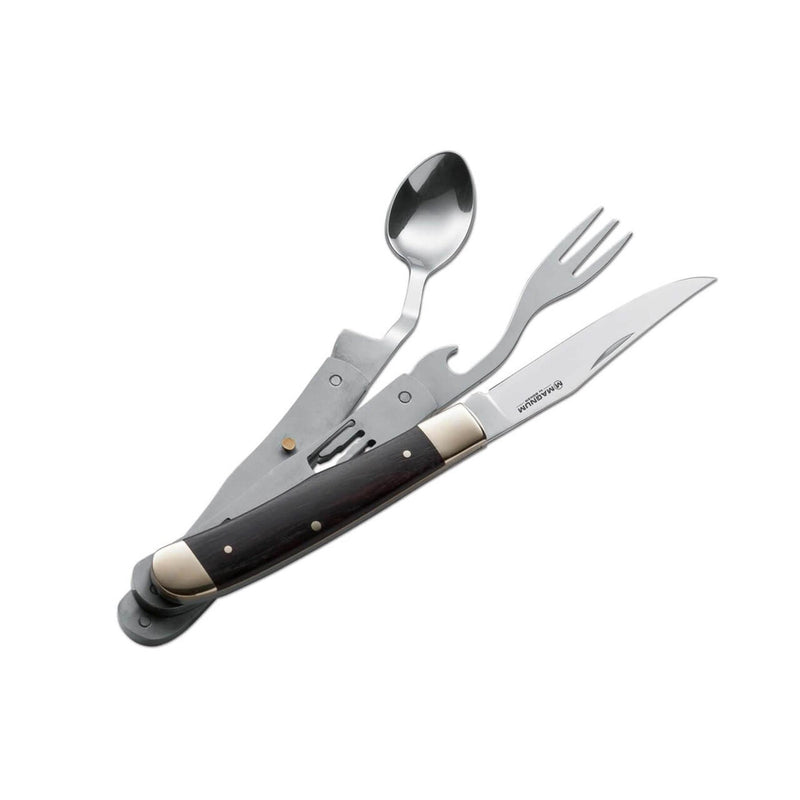 BOKER Bon Appetite pocket cutlery set knife spoon fork 440A steel wooden handle