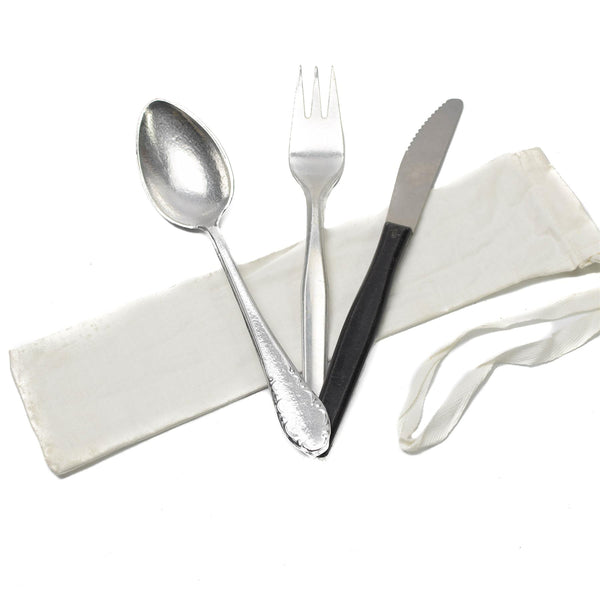 Genuine Czech army 3 pieces aluminum cutlery set white bag military surplus