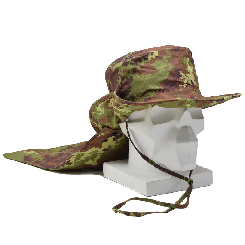 Original Italian Army Boonie Style Hat Vegetato Camouflage Pattern Chin Strap