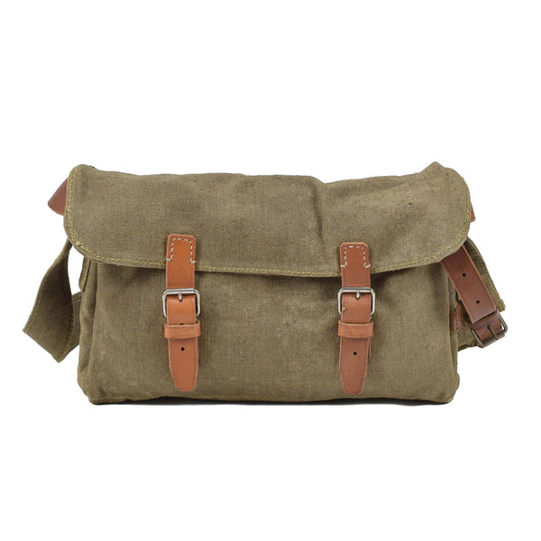 Original Czech military shoulder bag canvas utility bag leather straps vintage