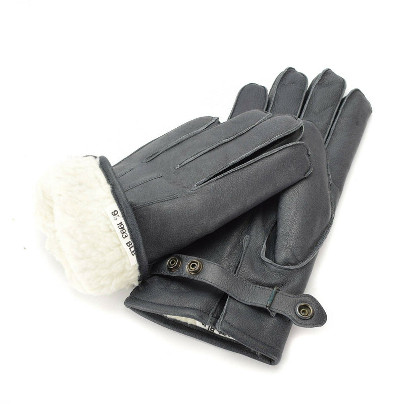 Genuine German Police leather gloves patrol grey lined wool 100% winter warm NEW