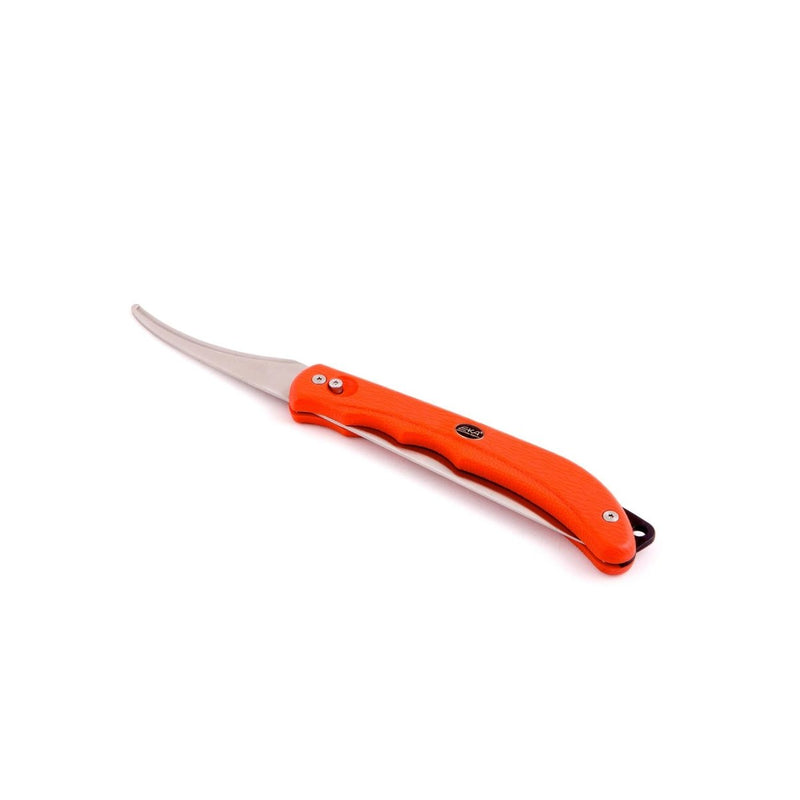 EKA Swedish fillet knife with orange handle, dual blades, gut opener, stainless steel, ideal for fishing and sailing tasks