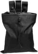 Black empty shell pouch with drawstring closure and three snap straps for attaching magazines or cartridge cases.