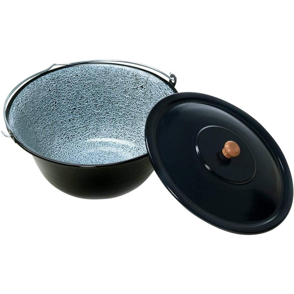 Enameled Dutch oven with lid and hanging handle for outdoor camping and firepit cooking stewpot 6 liter capacity