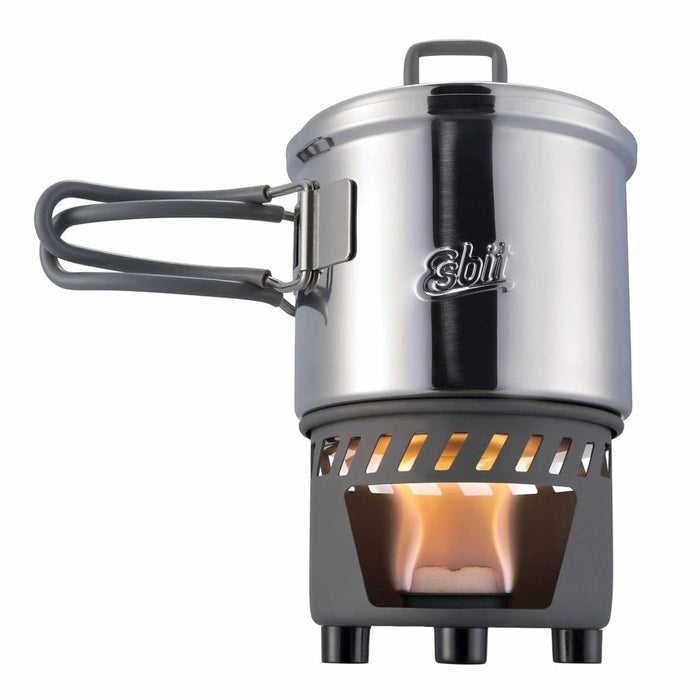 ESBIT Solid Fuel Cooking Set Lightweight Stand 585ml Stainless Steel Pot - GoMilitar