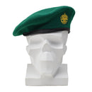 Genuine Austrian army green wool beret with embroidered emblem, lightweight and casual military-style headwear cap.