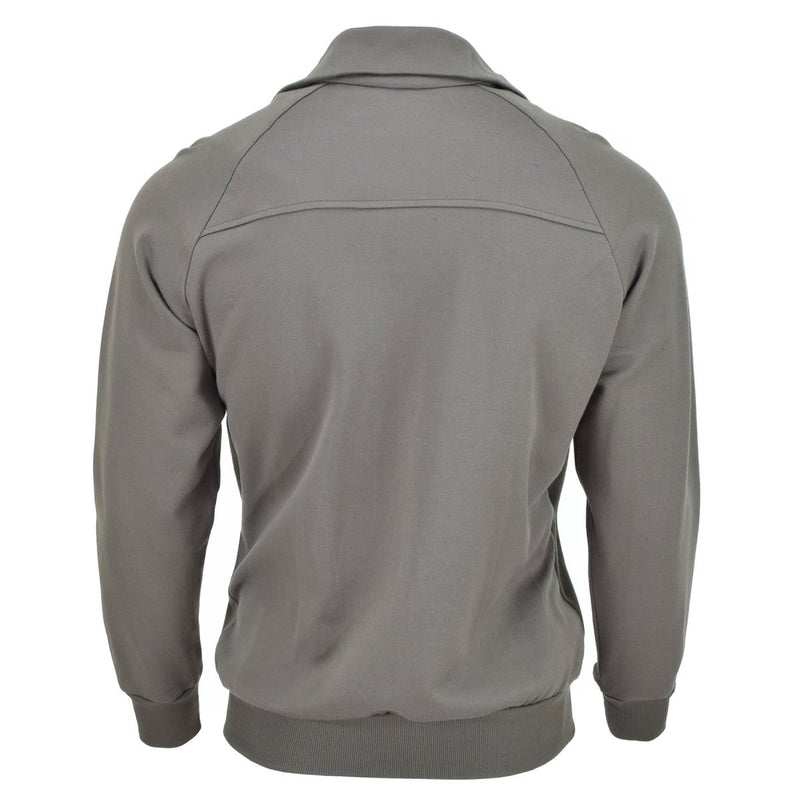 Back view of Genuine Austrian Army grey military surplus sports jacket with ribbed cuffs and hem.