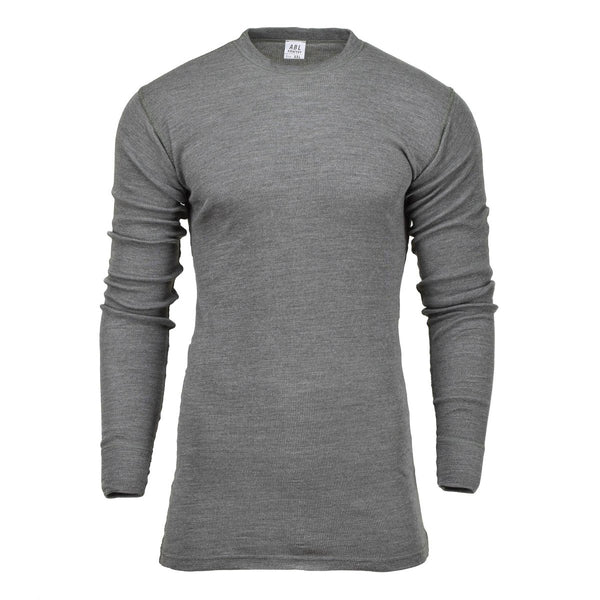 Genuine Belgian Military gray thermal undershirt with long sleeves, flame-resistant aramid fabric, and round neckline.