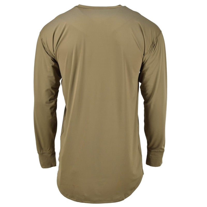 Back view of Genuine British Army brown MTP thermal undershirt, breathable and lightweight military surplus layer
