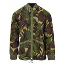 Men's genuine British Army thermal fleece jacket with DPM camouflage, zip-up front, rib-knit cuffs, and adjustable hem.