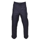 Genuine British police waterproof rain trousers in blue, designed for durable outdoor wet weather protection.