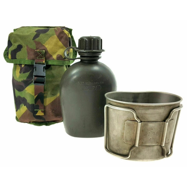 Genuine Dutch Army Canteen w pouch & stainless steel cup DPM camouflage MOLLE