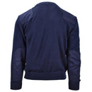 Back view of navy blue Dutch army sweater with reinforced elbows and shoulders for durability.