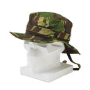 Genuine Dutch military boonie hat in DPM camo with wide brim, neck flap, ventilation eyelets, and adjustable chin strap.